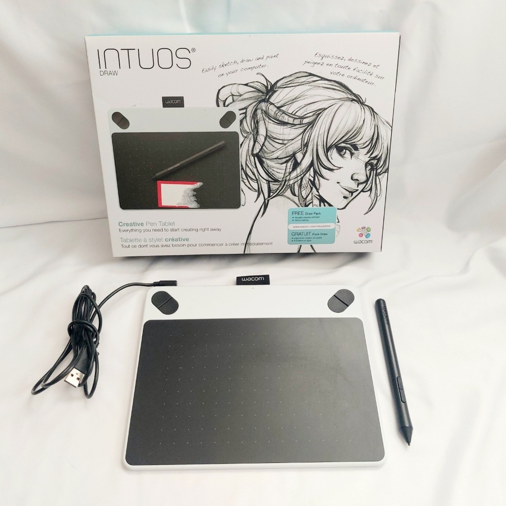 Intuos Draw Wacom White Tablet CTL-490, Pen & Cable w/ Box - Used - Pre-owned